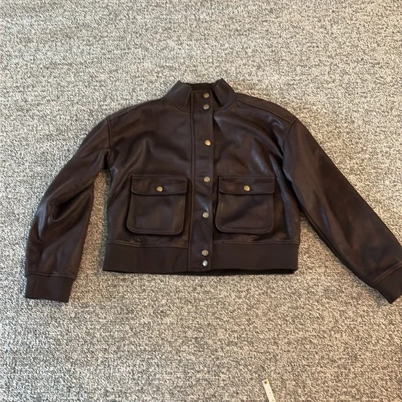 Evereve Dark Brown Bomber Jacket NWOT - Picture 12 of 16